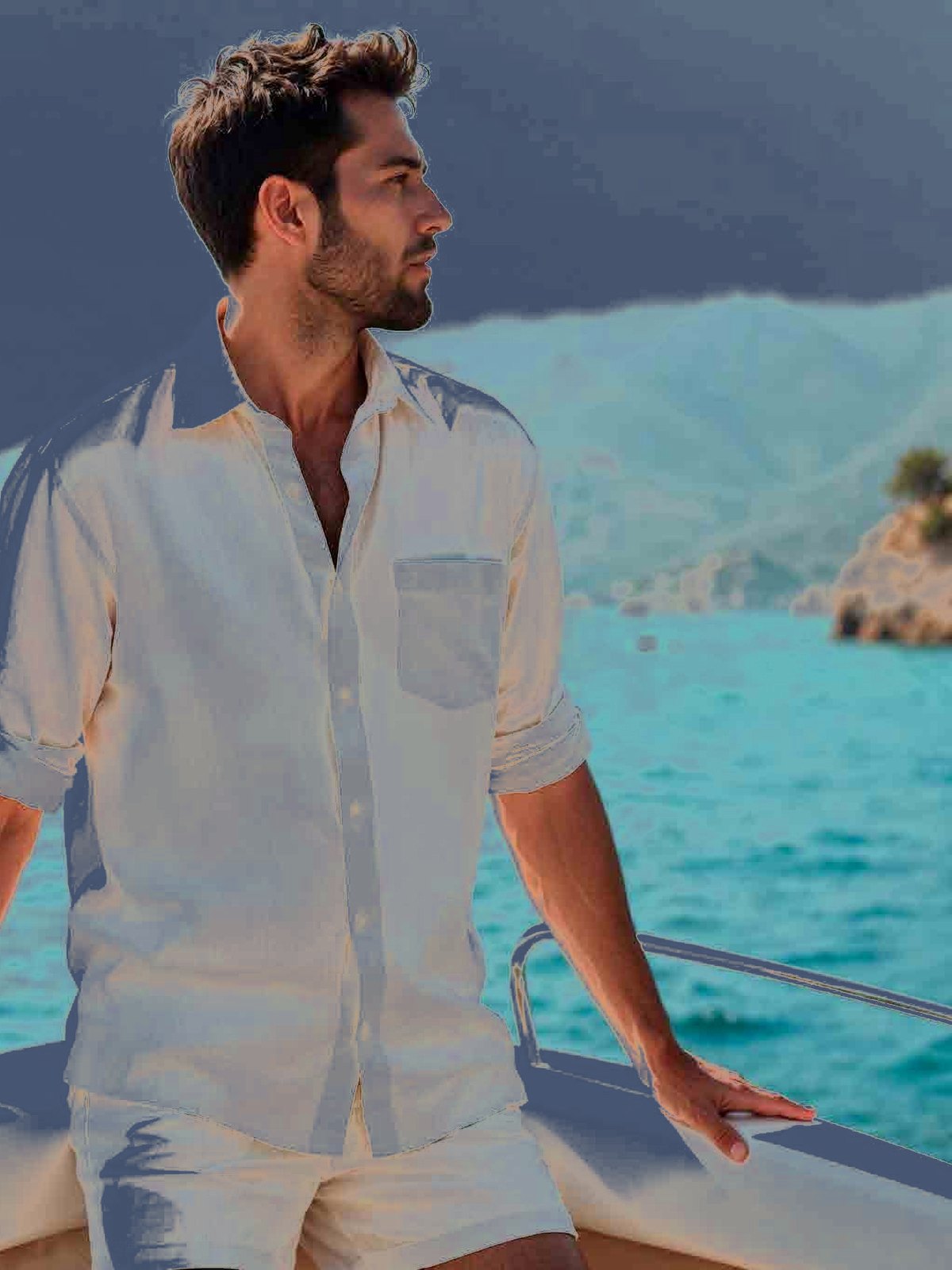 Linen Camp Collar Shirt in Navy