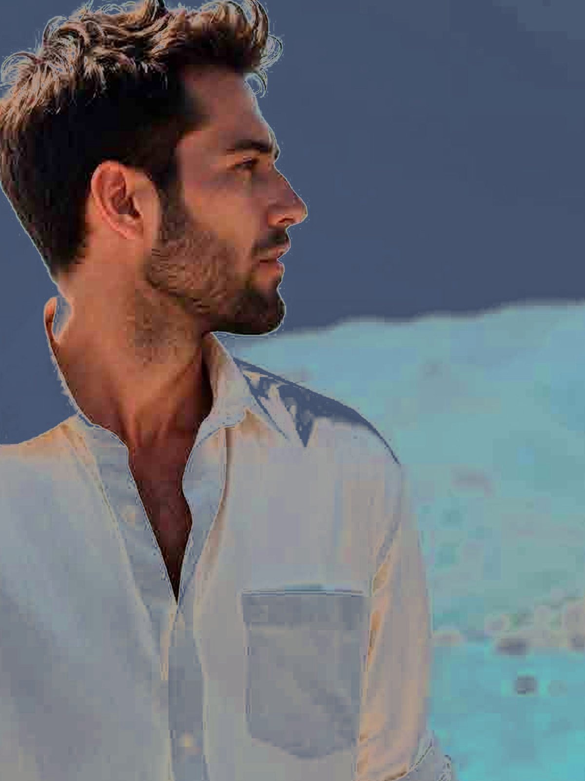 Linen Camp Collar Shirt in Navy — view 2