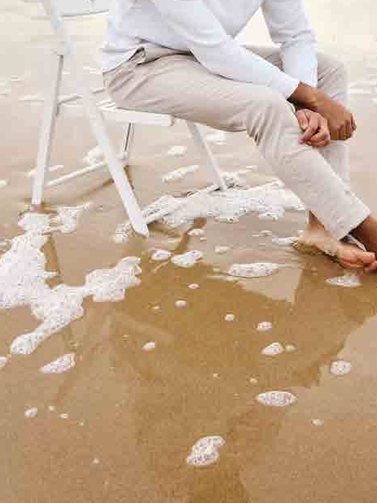 Pleated Linen Trouser in Sand — view 2